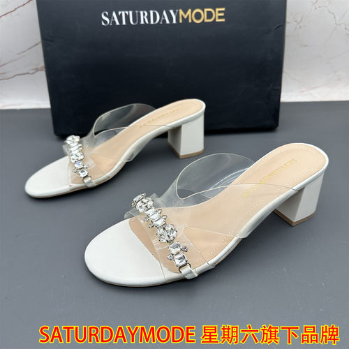 正品SATURDAYMODE断码撤柜处理女鞋高跟粗跟水钻露趾时装凉拖鞋夏