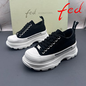 fed 艾芙伊迪撤柜断码 处理女鞋 35码 轻便防滑系带圆头拼色气质单鞋