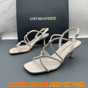 正品SATURDAYMODE断码撤柜处理女鞋细跟高跟水钻扣带露趾时尚凉鞋