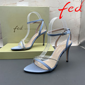 正品 水钻细跟高跟露趾中空后空气质凉鞋 fed 艾芙伊迪撤柜处理女鞋