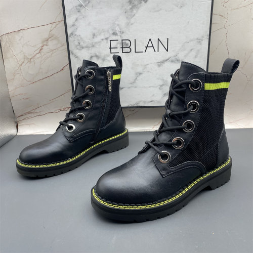 EBLAN/伊伴撤柜断码处理牛皮女鞋系带侧拉链平底防滑圆头马丁靴