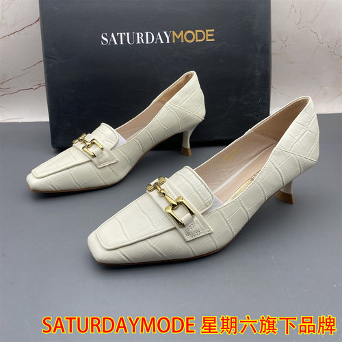 正品SATURDAYMODE断码撤柜羊皮女鞋方头浅口高跟细跟防滑时尚单鞋