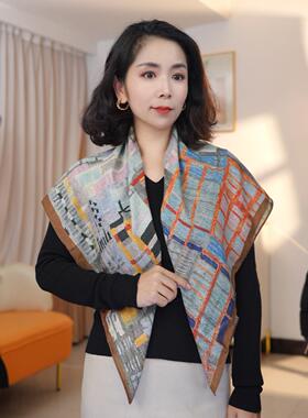 秋冬民族风复古双面印花小方巾