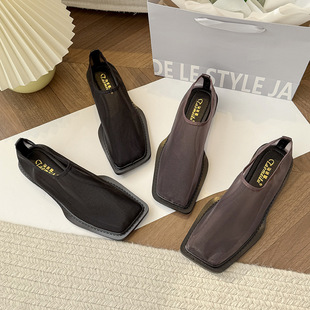 复古平头玛丽珍鞋女春2025新款平底单鞋大码女鞋4143方头网面