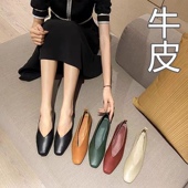 女浅口工作鞋 真皮妈妈鞋 百搭软底舒适奶奶鞋 春新款 女软皮平底单鞋