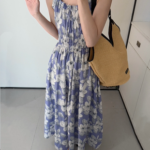 收腰显瘦温柔风长裙 春季 新款 法式 甜美碎花吊带连衣裙女夏季