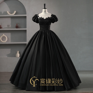 新款黑色绿色演出艺考成人礼走秀主持独唱美声年会高端大气蓬蓬裙