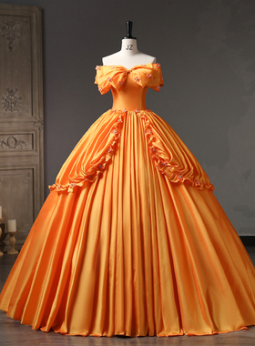 新款迪士尼在逃公主橙色晚礼服演出艺考独唱钢琴成人礼蓬蓬裙