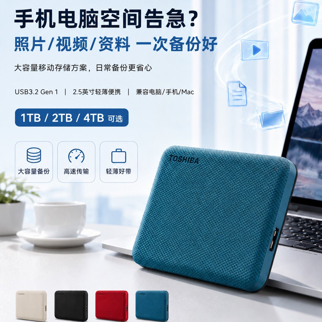东芝移动硬盘2t接手机ps4加密苹果mac高速外置USB3.0移动盘2tb