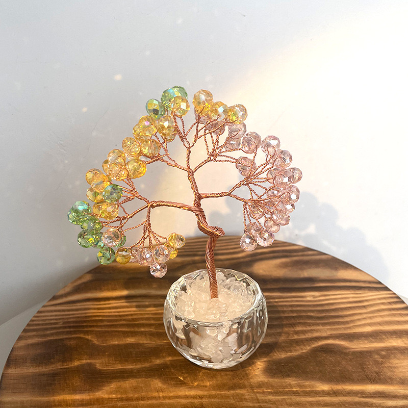 天然极光水晶发财树桌面摆件招财风水装饰品办公室家居镇宅摆设