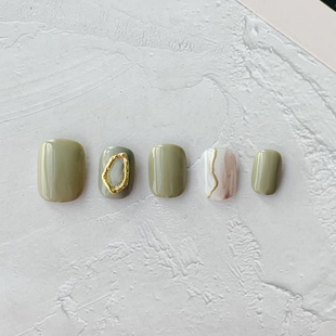 光疗美甲贴片日系少女简约苹果短款 手工穿戴甲高级感手作轻奢成品