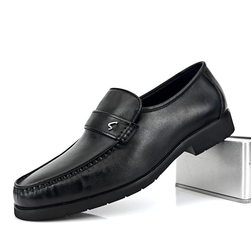 沙驰男鞋新款商务正装皮鞋时尚软底轻便套脚真皮低跟休闲鞋乐福鞋