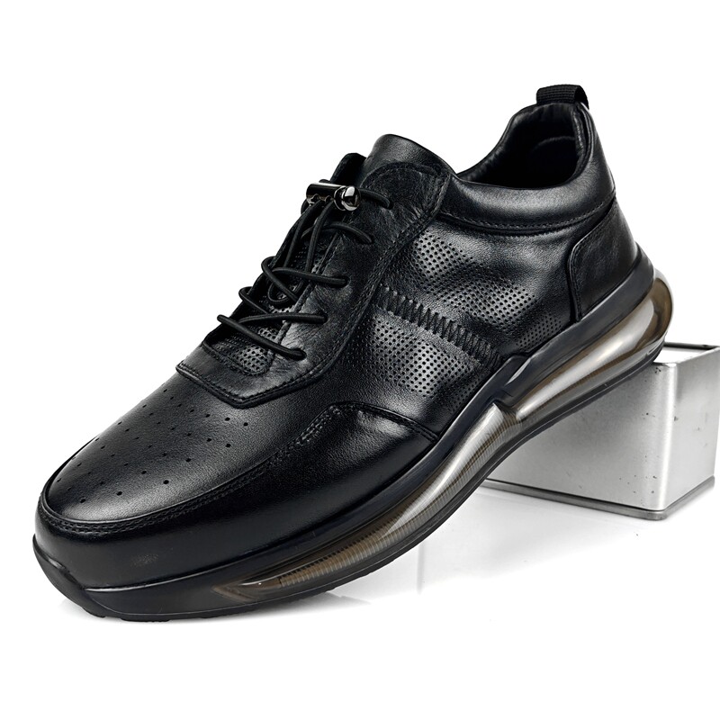 沙驰男鞋真皮简约厚底气垫休闲鞋一脚蹬懒人通勤鞋减震耐磨运动鞋