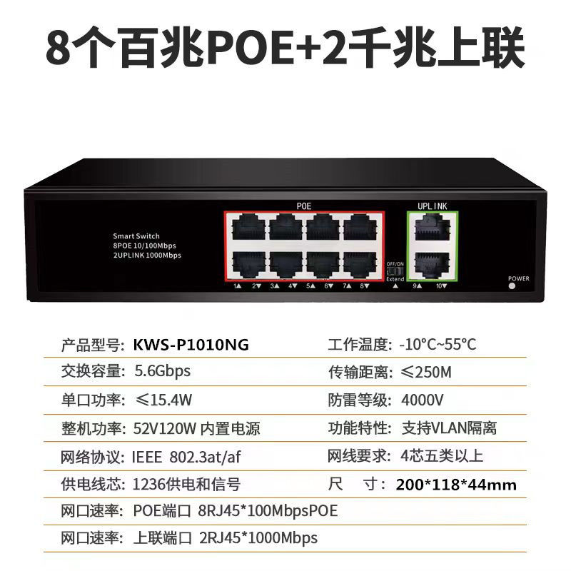 Seetong天视通智能标准供电4/8监控AP大功率防雷百兆POE交换机