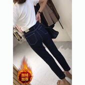 丹宁黑蓝色修身 子 高腰显瘦九分裤 牛仔裤 女复古高腰直筒烟管裤