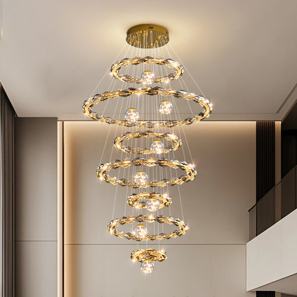 复式楼别墅客厅大吊灯LOFT公寓中楼挑空客厅灯轻奢水晶楼梯吊灯