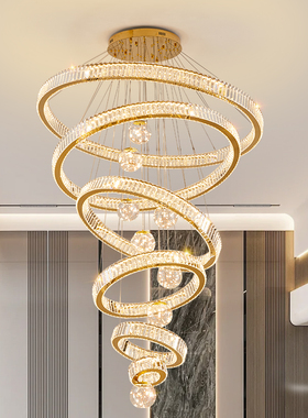 别墅挑空客厅大吊灯轻奢楼中楼跃层挑高水晶满天星复式楼中空吊灯
