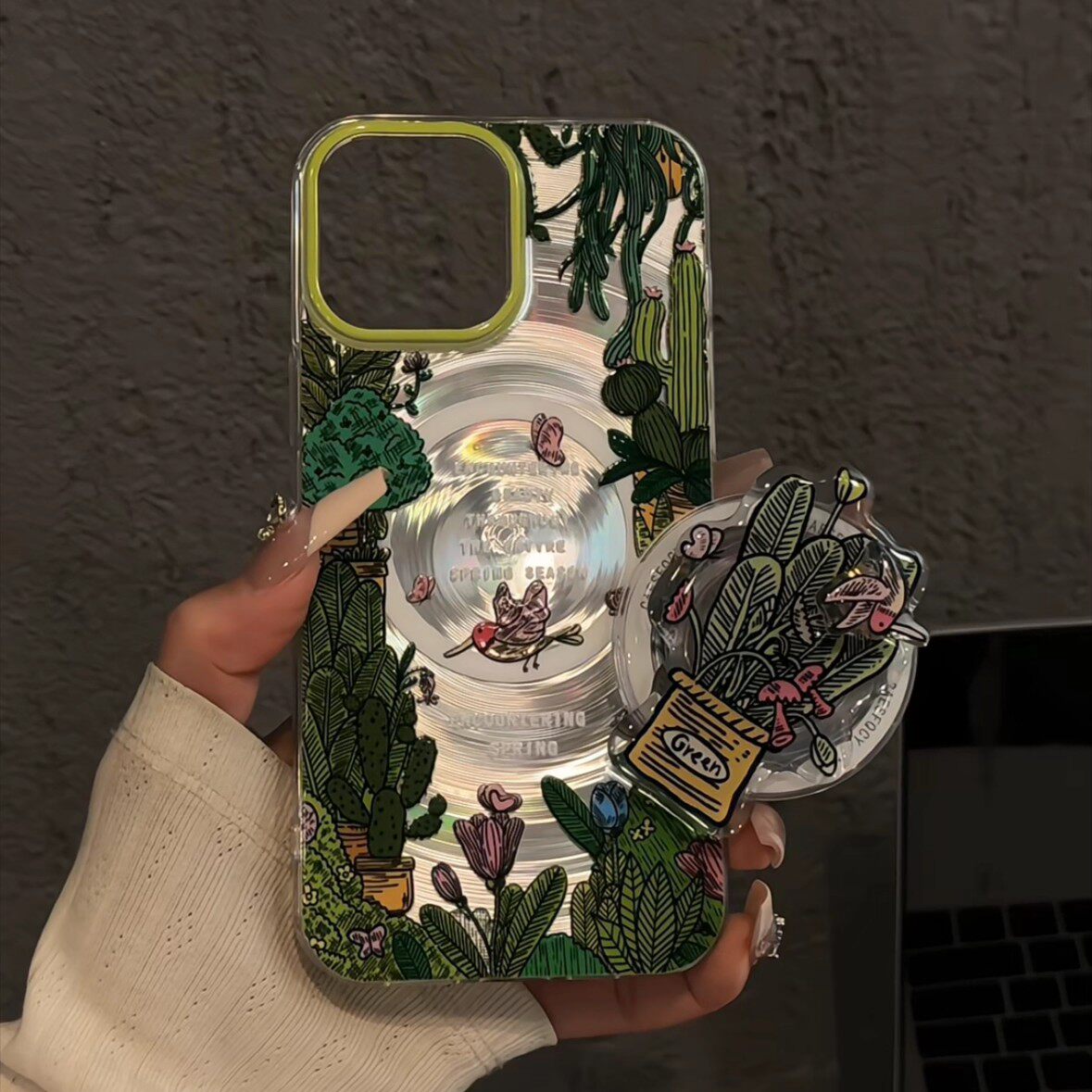 小众森林小鸟盆栽磁吸适用苹果16promax手机壳透明15/14卡通13防摔12简约11pro支架情侣大孔二合一