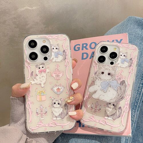 蝴蝶结可爱猫咪白色IMD苹果壳