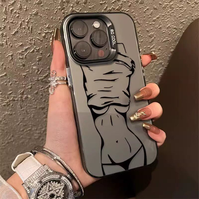 性感女简笔画镭射彩色苹果壳