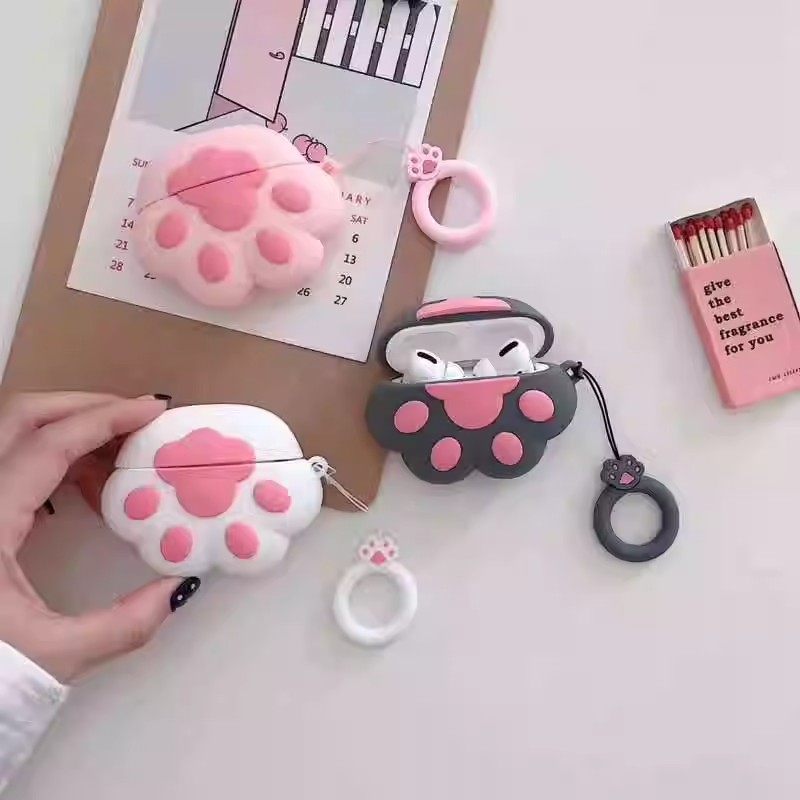 可爱猫爪粉色白色粉白适用于AirPods/spro4耳机套苹果AirPods Pro二代保护套AirPods3软壳无线蓝牙保护套