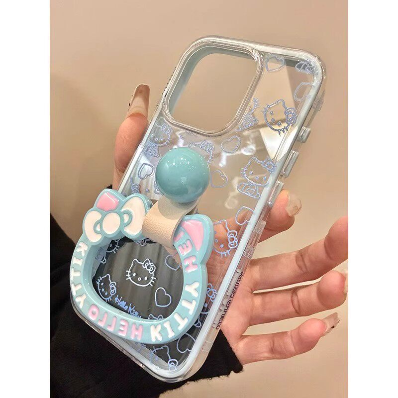 可爱kitty猫指环扣适用苹果17promax手机壳撞色16/15卡通14女13简约11pro防摔X/XR挂件7/8plus二合一6plus