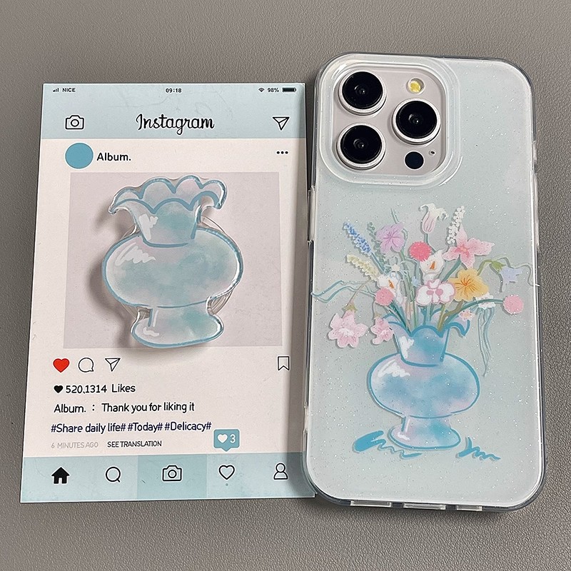 蓝底花瓶插花白色IMD苹果壳