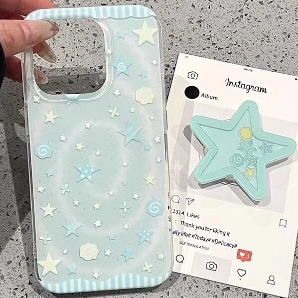 淡青晕染星星白色IMD苹果壳