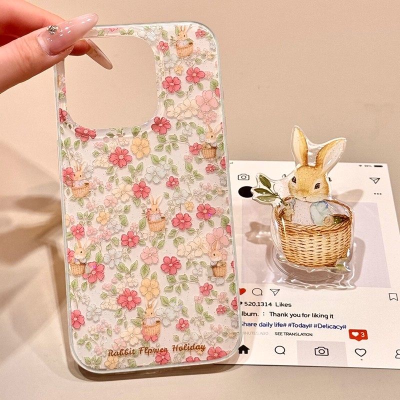 满屏碎花兔子花篮适用苹果17promax手机壳韩风16/15卡通
