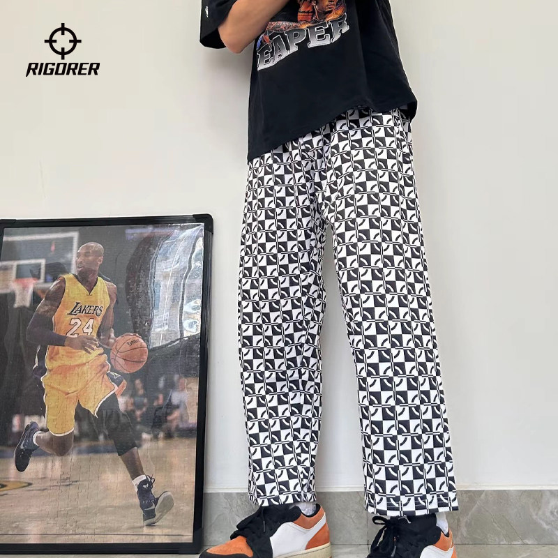 准者花裤子满印九分裤男夏季新款美式潮流直筒裤运动长裤休闲裤子