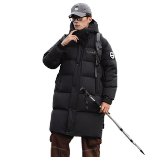 鸭鸭户外登山羽绒服男士2025秋冬新品中长款立领连帽保暖御寒外套