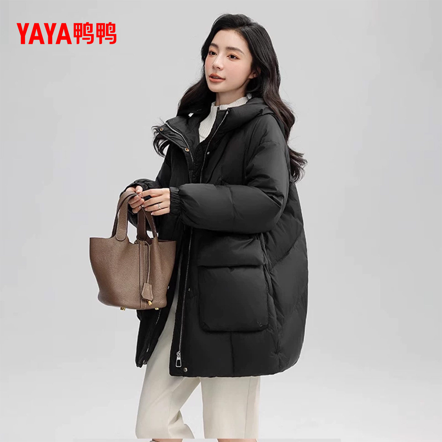 鸭鸭羽绒服女2026年秋冬面包服连帽显瘦时尚休闲保暖外套克莱因蓝 秋冬连实拍商品图