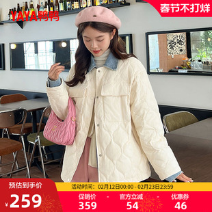 鸭鸭轻薄羽绒服女士2025冬季新品短款韩版时尚拼接保暖鸭绒外套Y