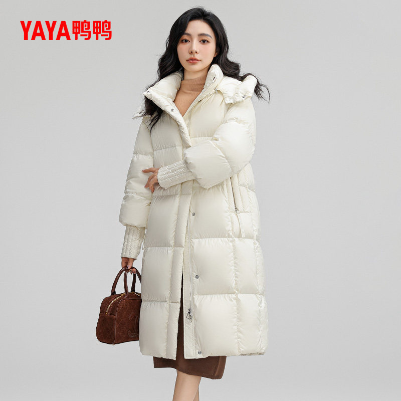 鸭鸭长款羽绒服女2024冬新品加厚鸭绒可拆帽保暖休闲百搭鸭绒外套