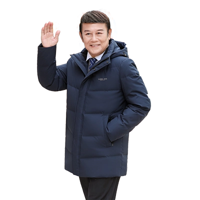 鸭鸭中老年羽绒服男士2024年冬季反季中长款连帽商务宽松爸爸装J