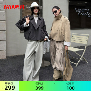 鸭鸭女款羽绒服2026秋冬新款英伦风时尚百搭短款风衣潮流厚外套Y