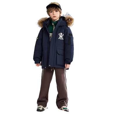 鸭鸭短款貉子毛领羽绒服男女童