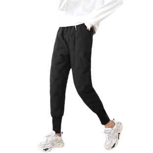 鸭鸭黑色高腰羽绒裤女2025冬反季外穿百搭修身显瘦加厚保暖长裤子