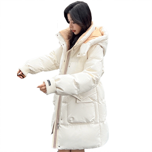 鸭鸭羽绒服女2025秋冬反季中长款收腰百搭连帽鸭绒加厚保暖外套M