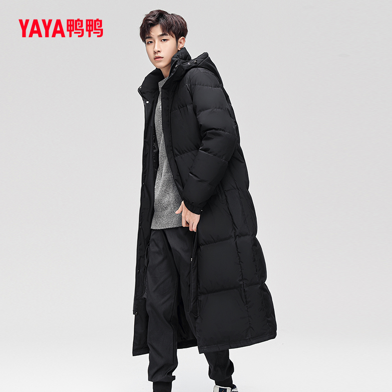 鸭鸭男士羽绒服2021年冬季新款长款过膝加长加厚简约百搭外套