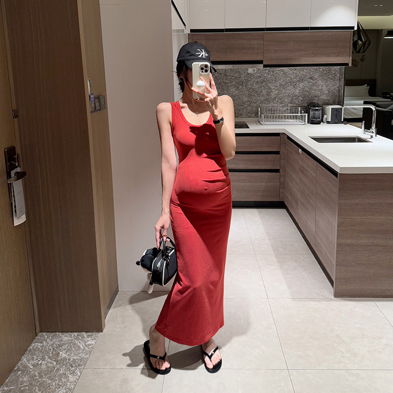 金豆豆2026夏装新款气质连衣裙时尚显瘦孕妇装长款背心裙辣妈裙子