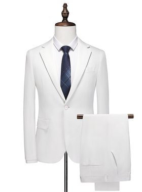 品质男士西服套装两件套白色新郎婚礼服白马王子商务休闲西服2213