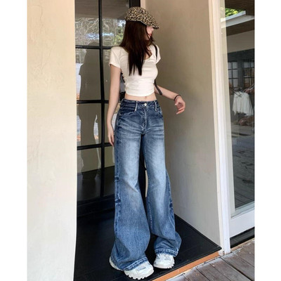 高个子加长版美式微喇牛仔裤女