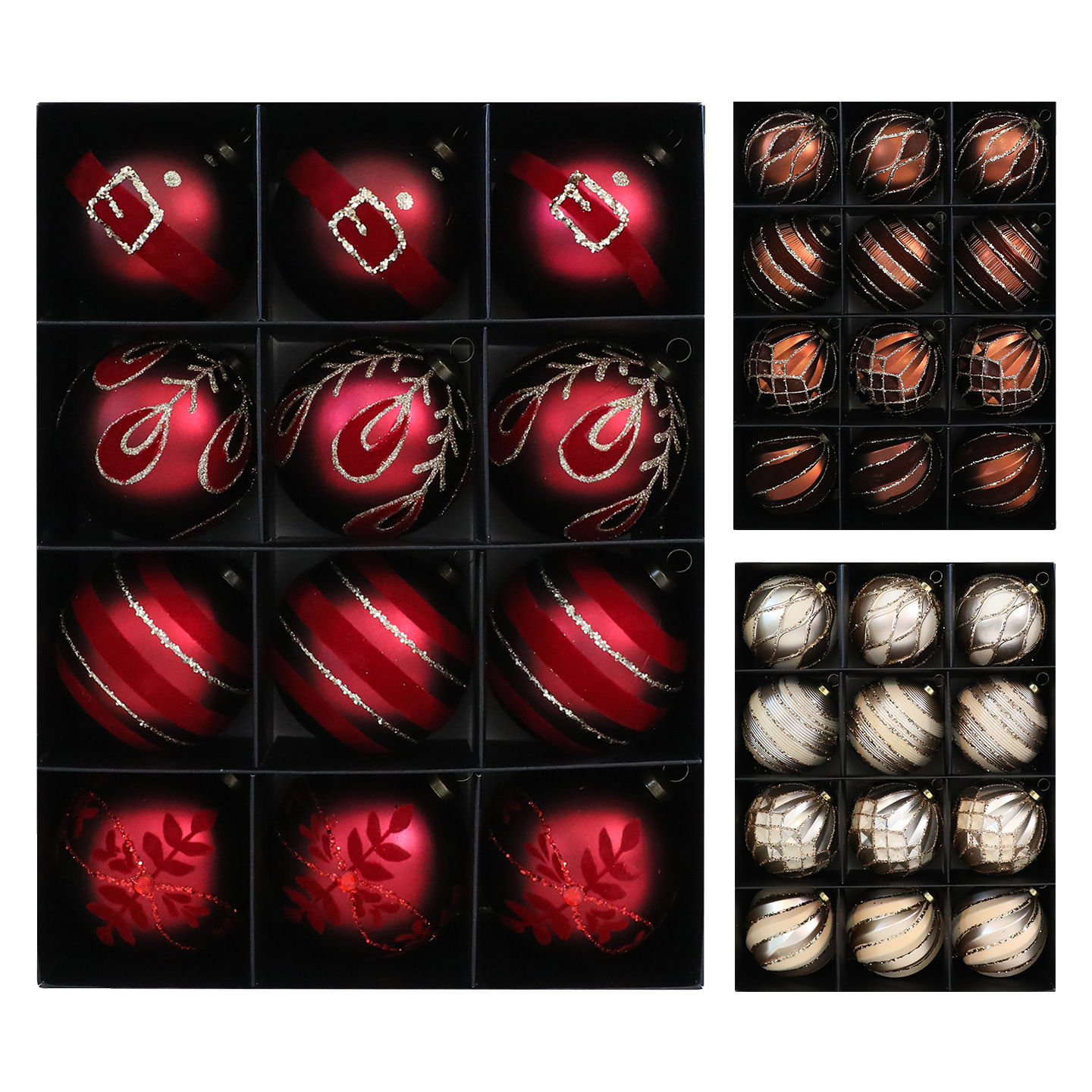 圣远新品手绘圣诞球装饰8CM/12PCS哑光彩绘圣诞球圣诞树装饰挂件