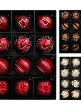 圣远新品手绘圣诞球装饰8CM/12PCS哑光彩绘圣诞球圣诞树装饰挂件