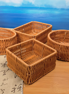 塑编篮子藤编酒店篮子油炸小吃盘餐具薯条盘竹篮火锅菜篮瓜子盘筐