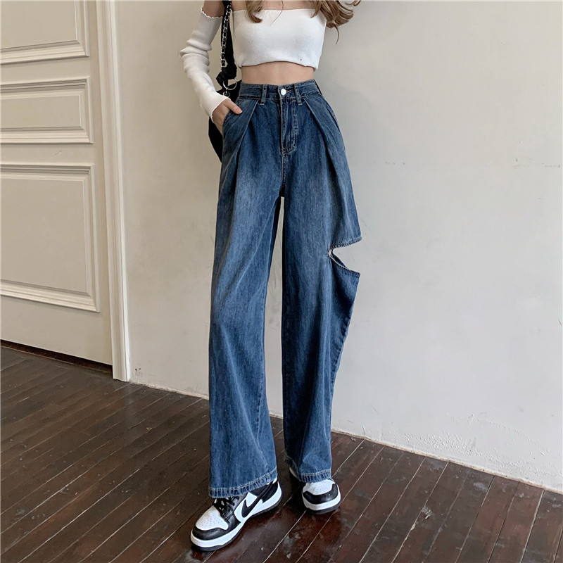 Real price summer Korean style high waist loose daddy wide leg floor dragging jeans