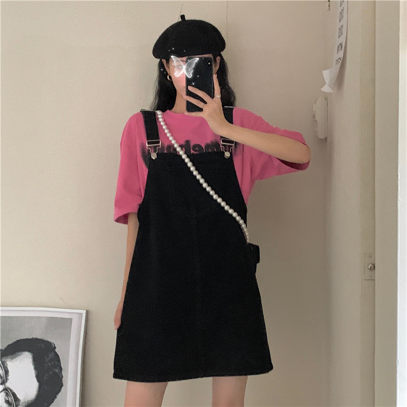 Real auction real price summer age reduction versatile loose and thin denim suspender skirt