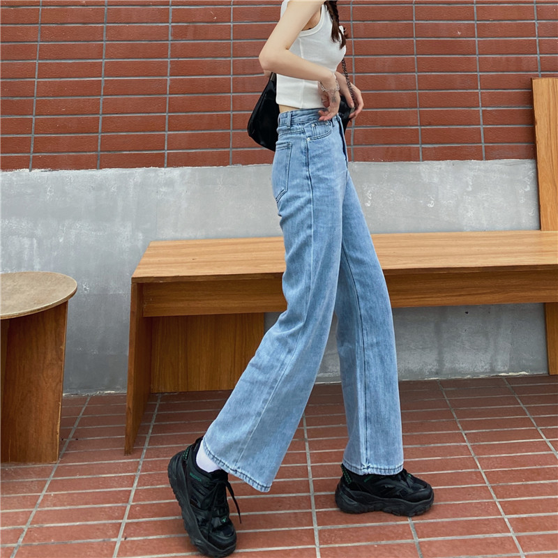 Real shot real price new Korean loose straight tube wide leg thin washed jeans pants