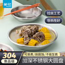 茶花304不锈钢盘子加厚圆盘家用碟子菜盘餐盘烧烤商用小盘子